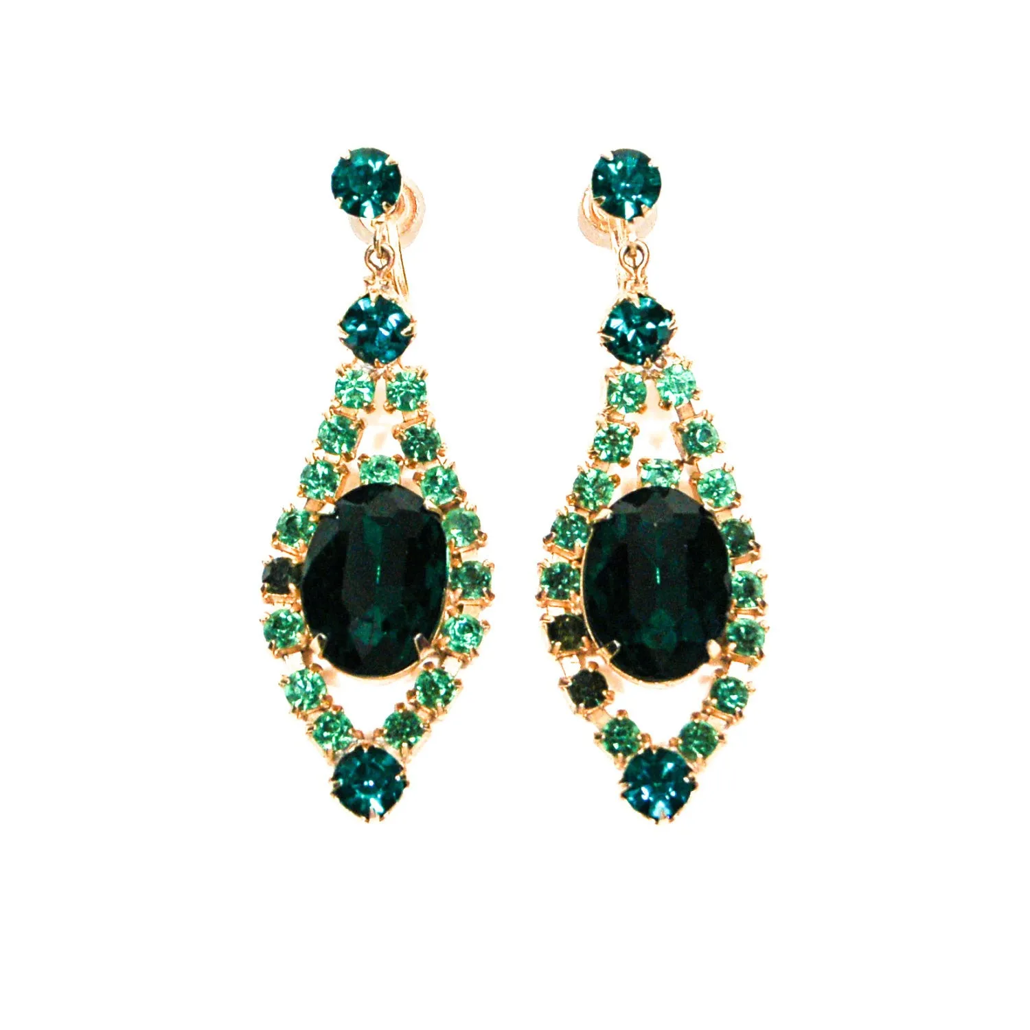 Old Hollywood Glam Green Rhinestone Chandelier Earrings