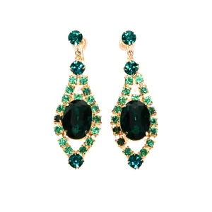 Old Hollywood Glam Green Rhinestone Chandelier Earrings