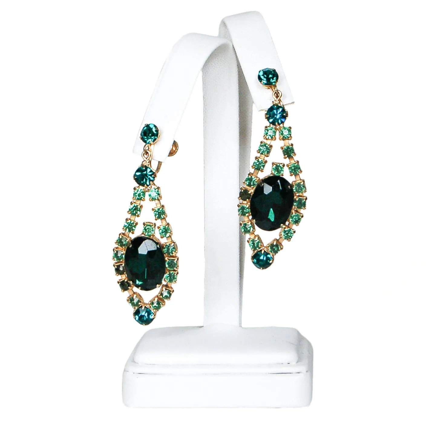 Old Hollywood Glam Green Rhinestone Chandelier Earrings