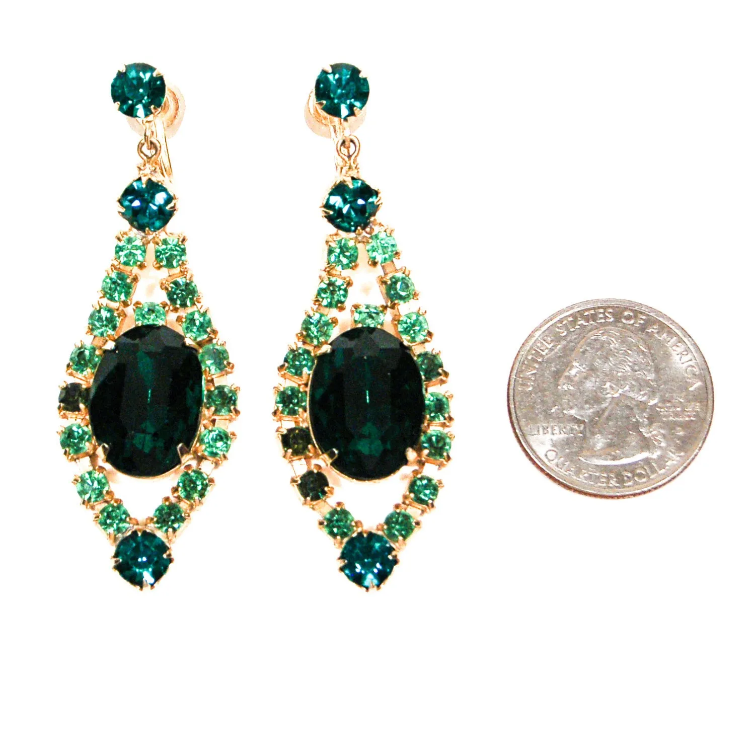 Old Hollywood Glam Green Rhinestone Chandelier Earrings