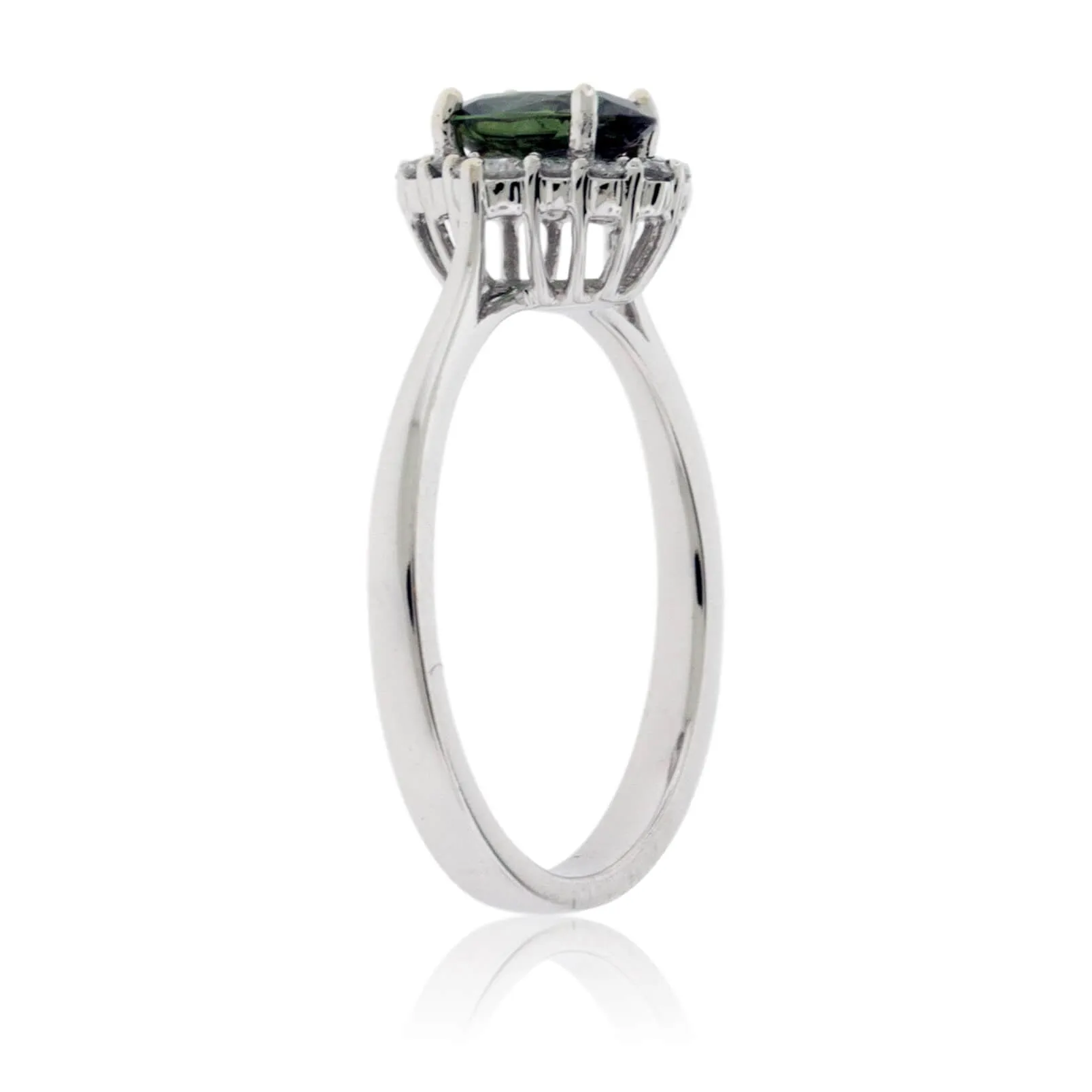 Oval Alexandrite & Diamond Halo Solid Shank Ring