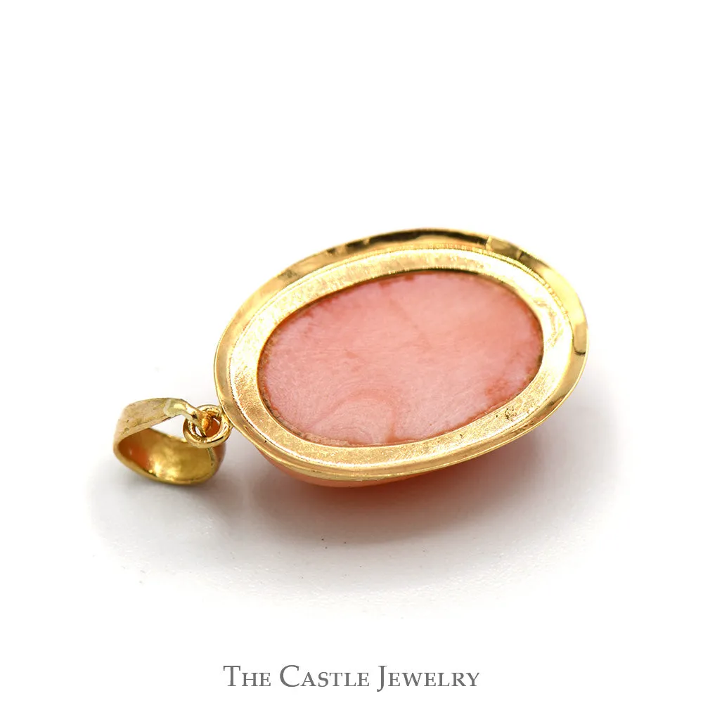 Oval Cabochon Cut Pink Coral Pendant in 14KT Yellow Gold
