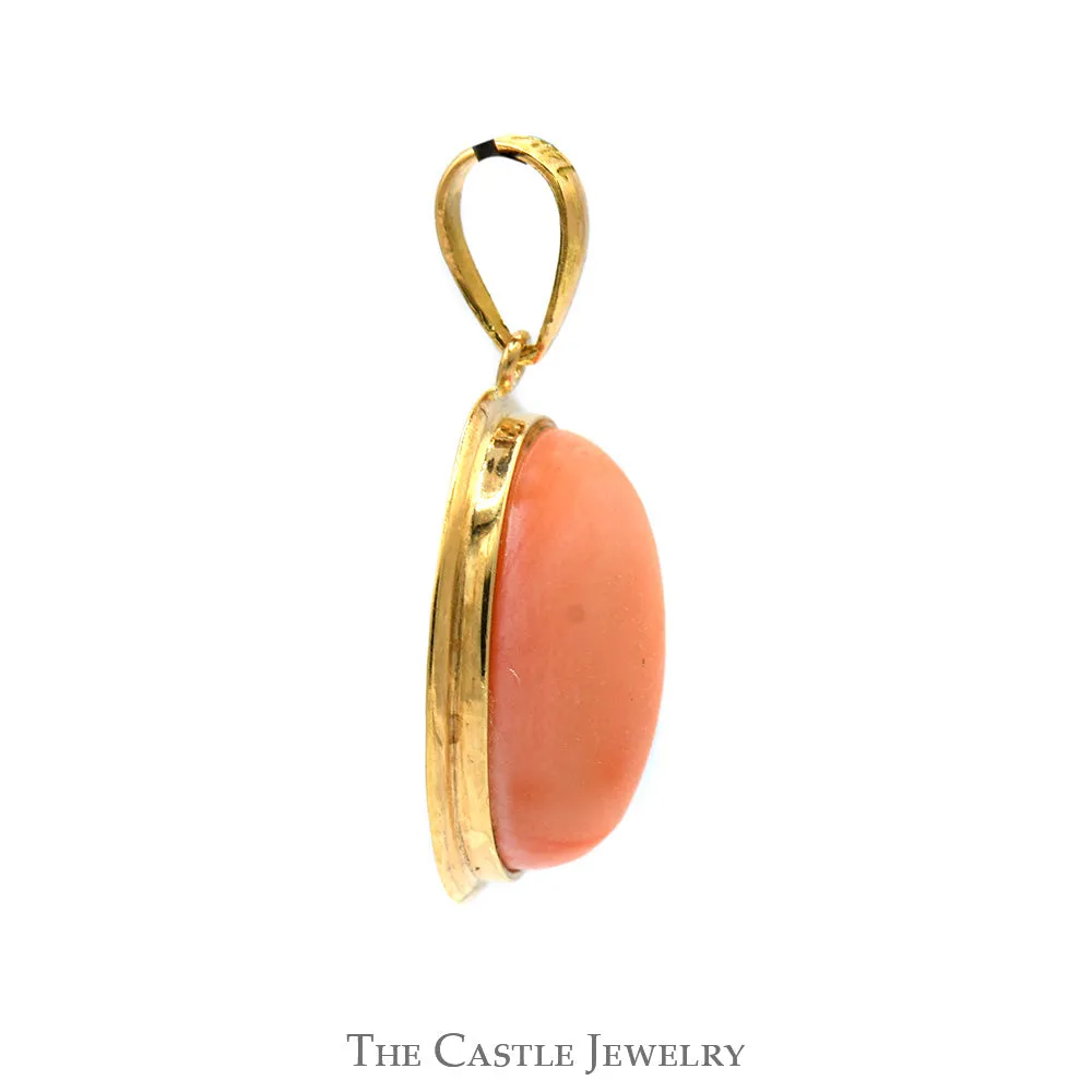 Oval Cabochon Cut Pink Coral Pendant in 14KT Yellow Gold