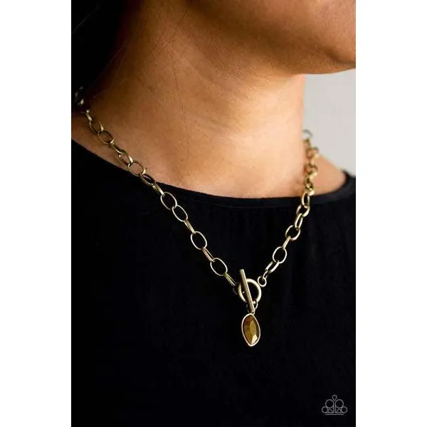 Paparazzi Club Sparkle - Brass Necklace & Earrings Set