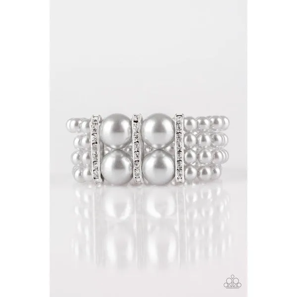 Paparazzi "Romance Remix - Silver" Faux Pearl Rhinestone Stretch Bracelet