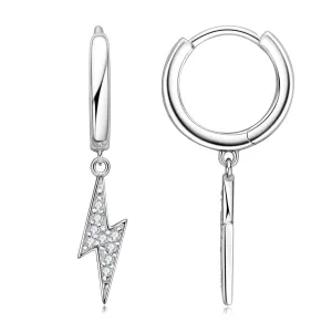 Pave Round Moissanite Lightning Dangle Hoop Earrings