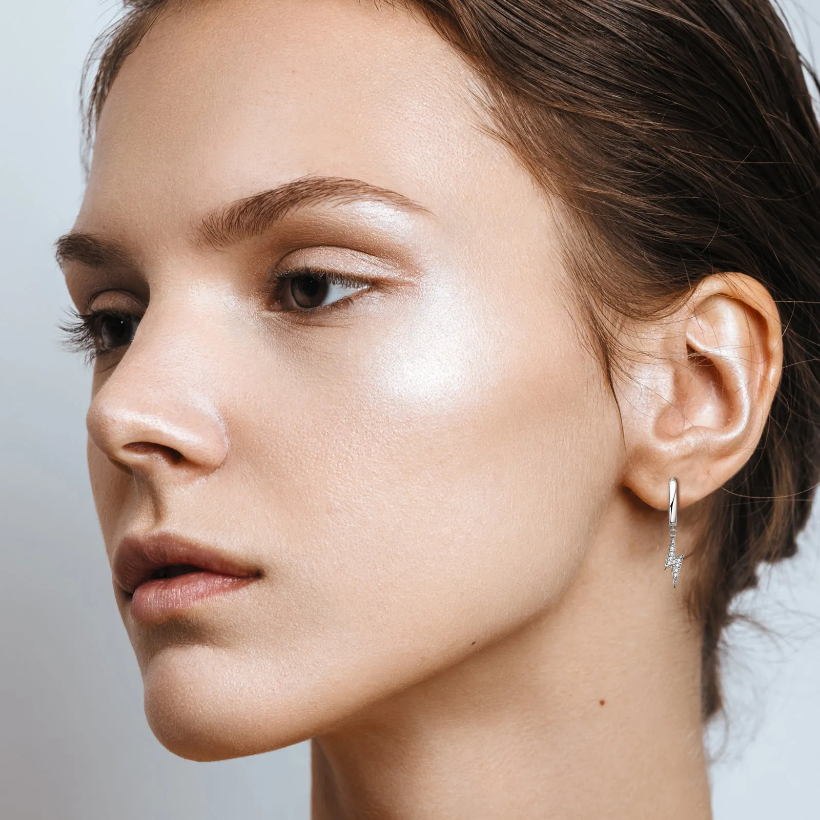 Pave Round Moissanite Lightning Dangle Hoop Earrings