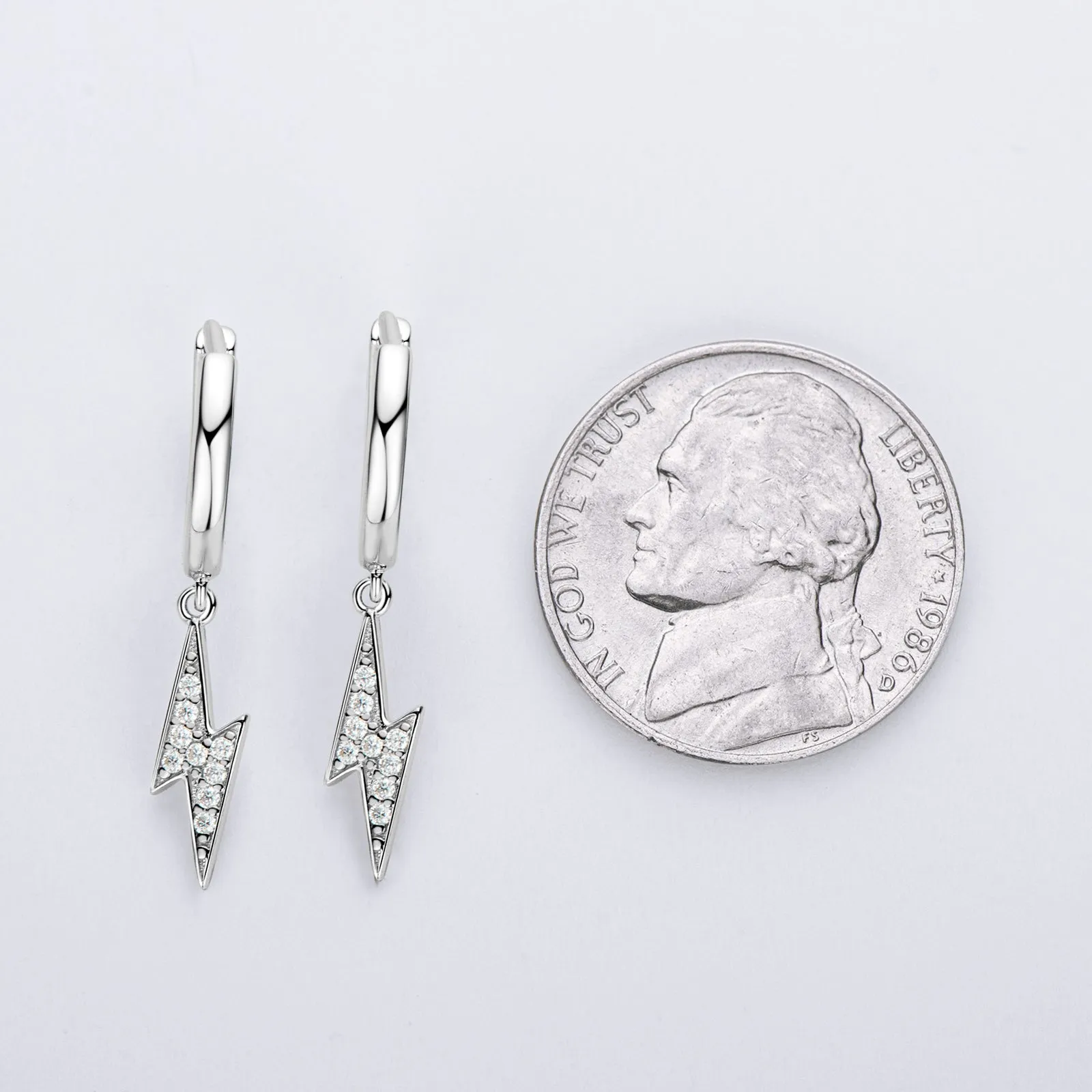 Pave Round Moissanite Lightning Dangle Hoop Earrings