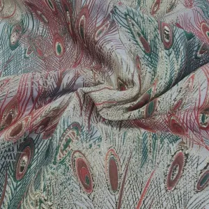 Peacock Brocade Fabric Green/Red 150cm