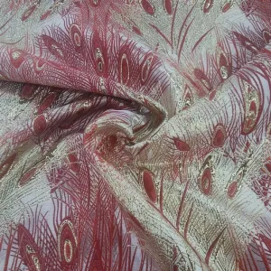 Peacock Brocade Fabric Red 150cm
