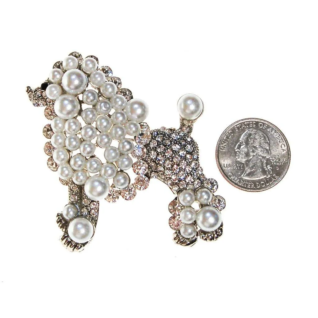 Pearl and Rhinestone Poodle Brooch