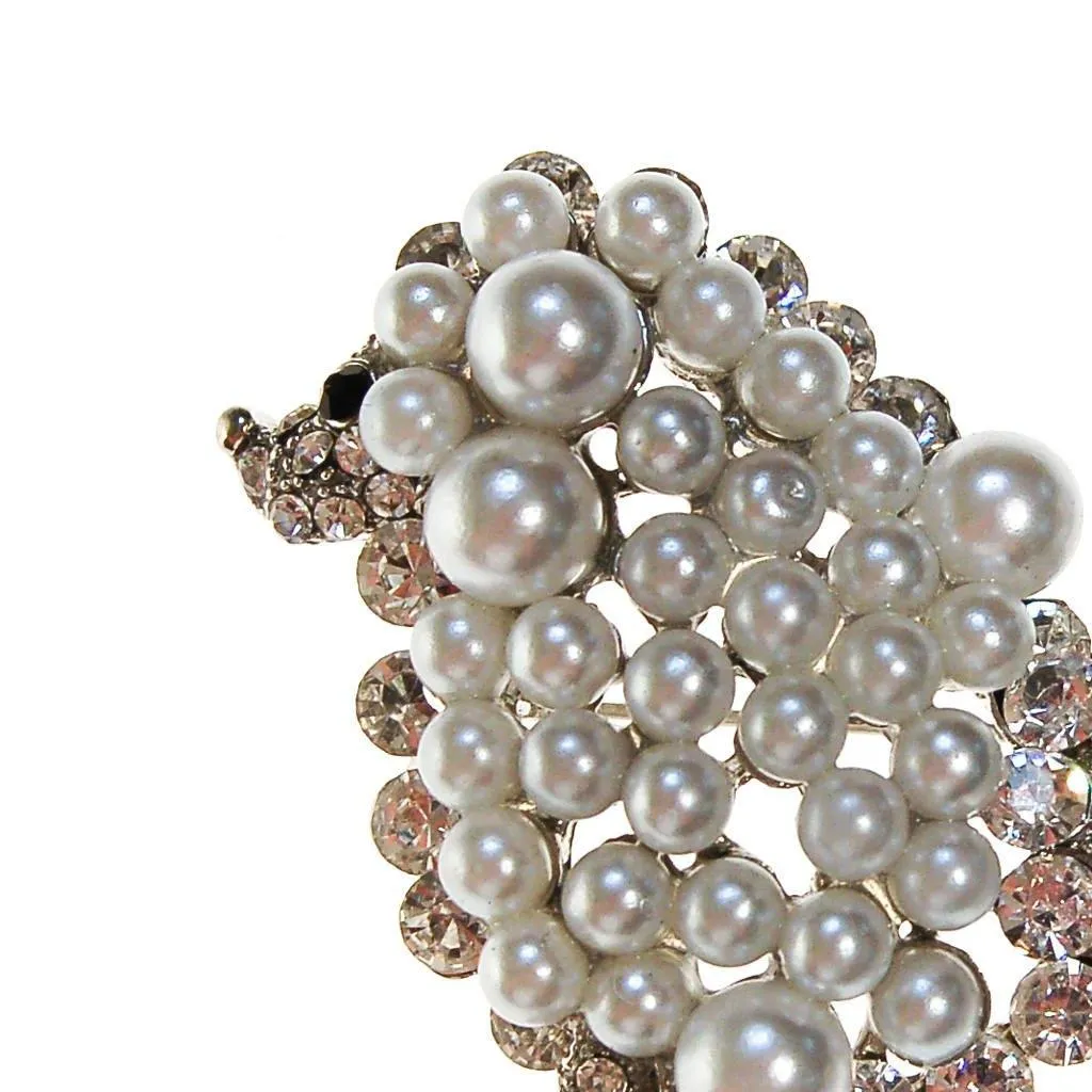 Pearl and Rhinestone Poodle Brooch