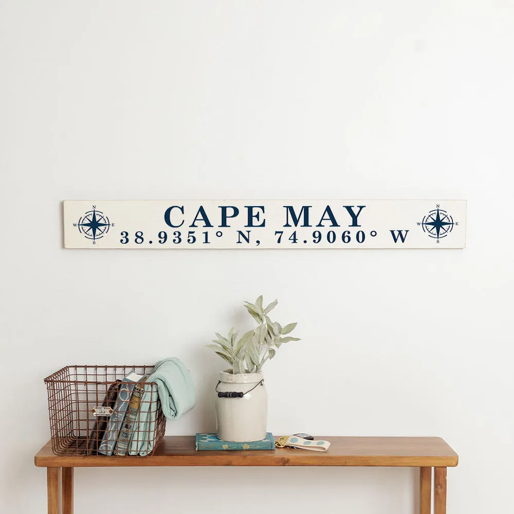 Personalized Compass White/Navy Barn Wood Sign