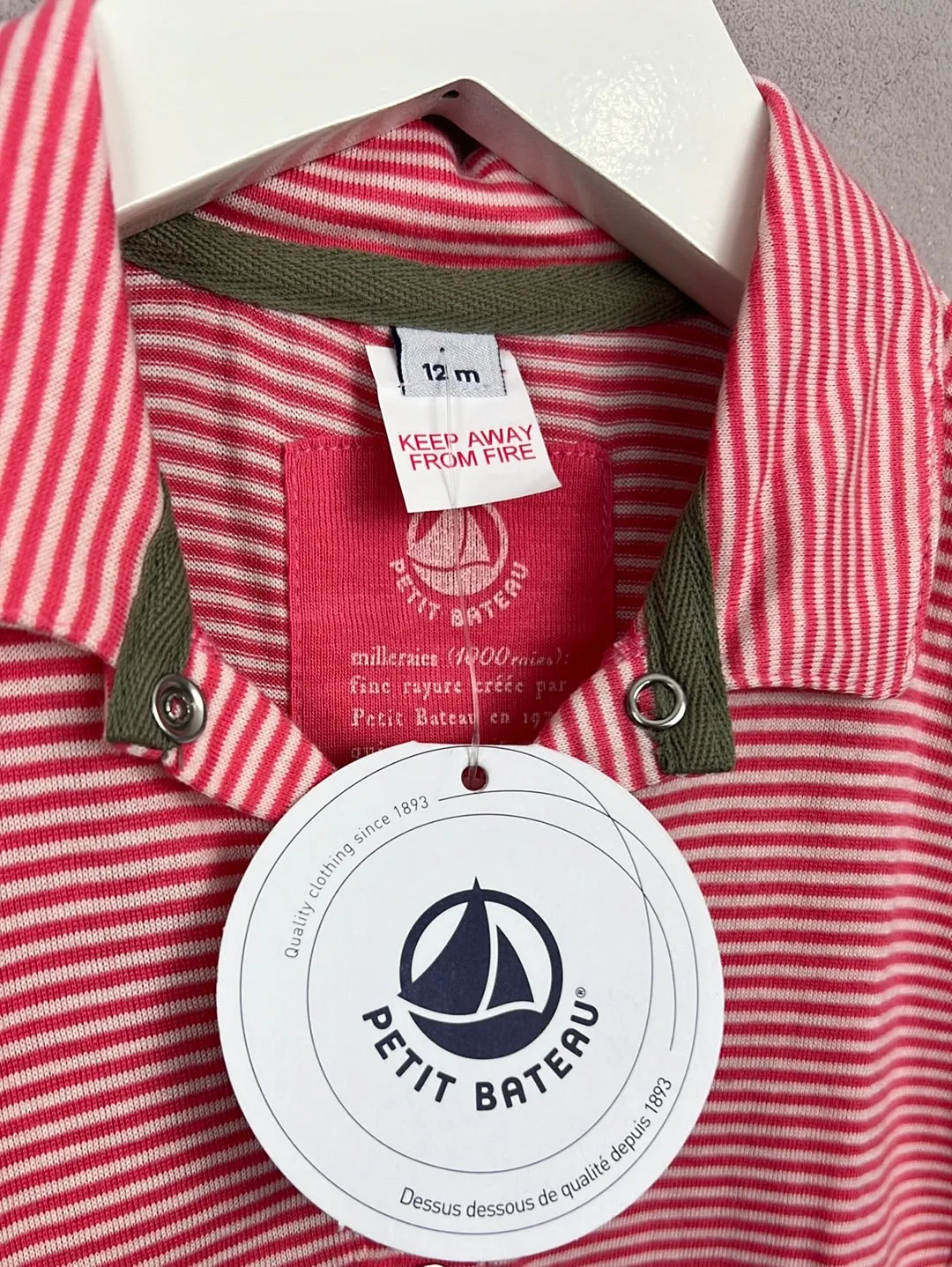 Petit Bateau coral stripe polo dress 12m bnwt