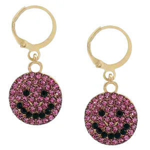 Pink Rhinestone Happy Face Leverback Earrings