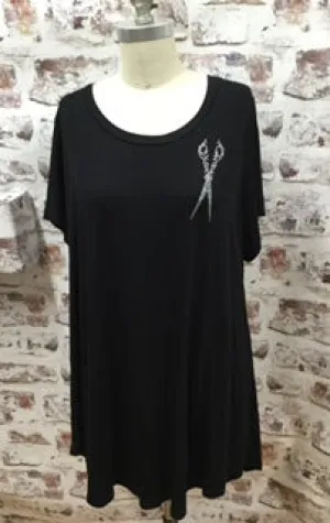 Plus Size Classic Style Tunic with Scissor Rhinestones