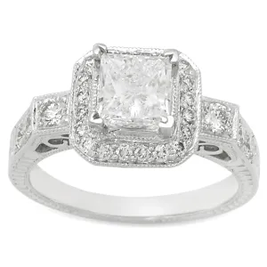 Princess Cut Diamond Vintage Style Halo Engagement Ring