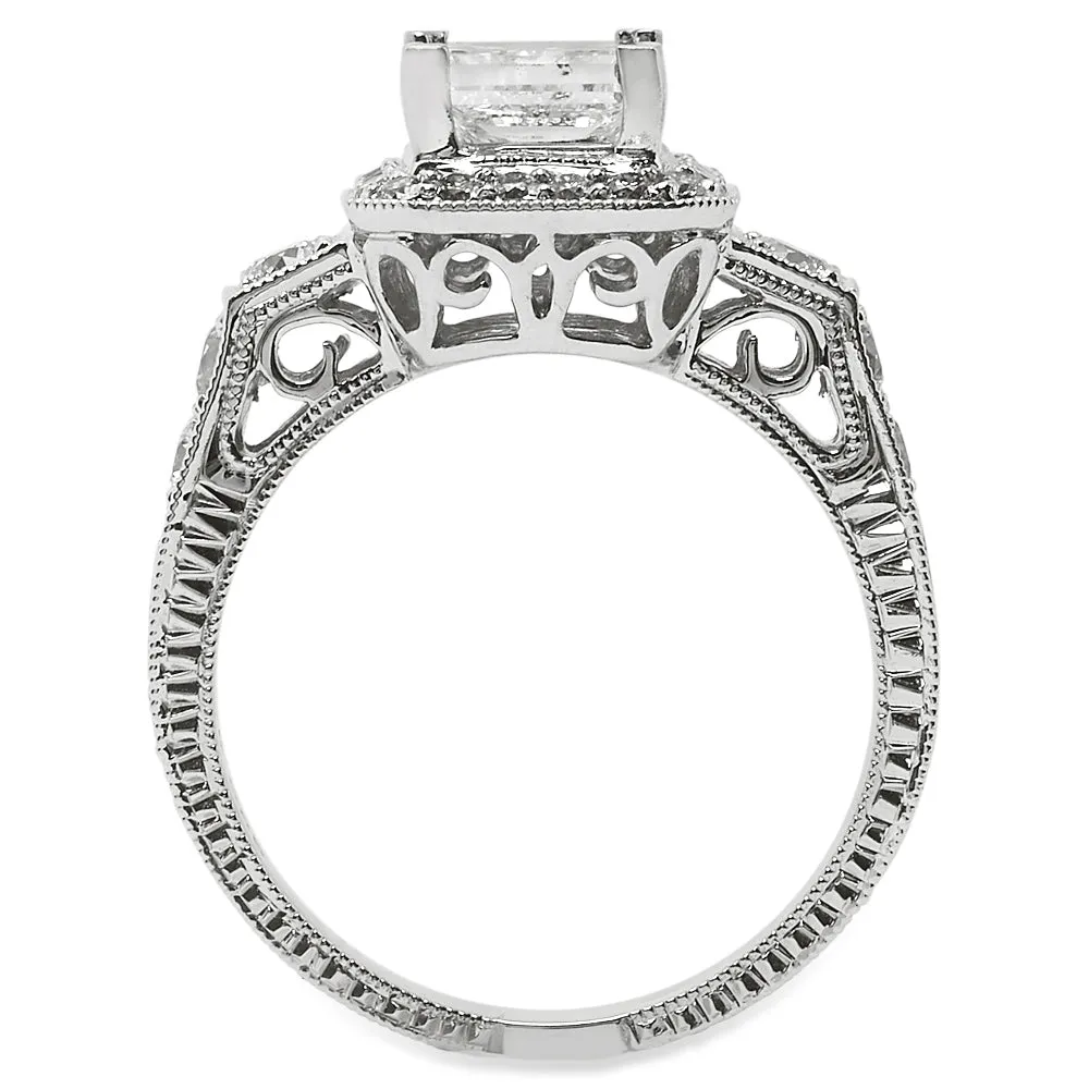 Princess Cut Diamond Vintage Style Halo Engagement Ring