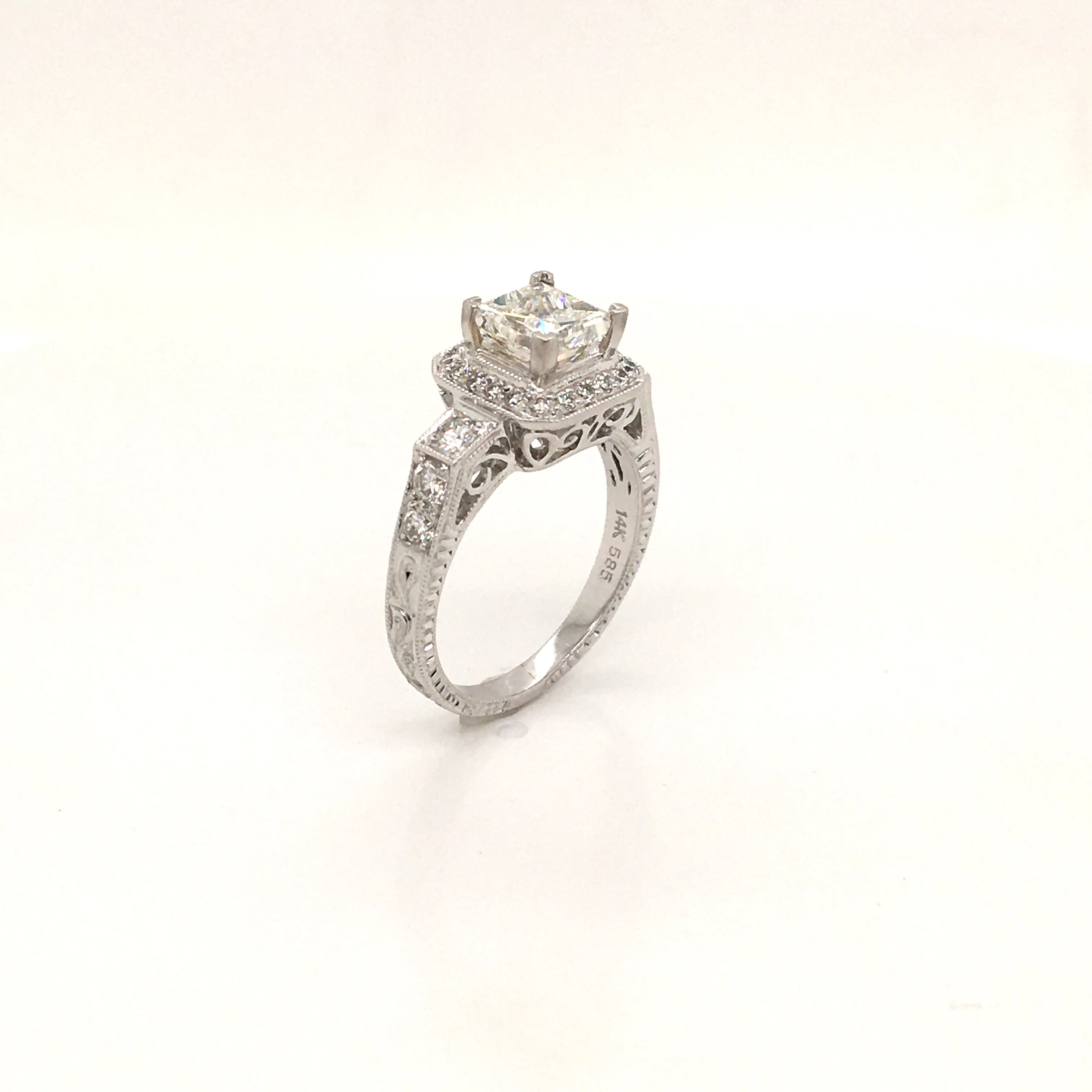 Princess Cut Diamond Vintage Style Halo Engagement Ring