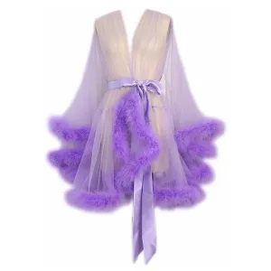 "Night In" Lavender Handmade Sheer Fluffy Mini Marabou Feather Robe