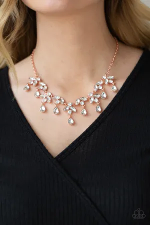"Vintage Royale" Copper Metal White/Clear Rhinestone Cascade Necklace Set