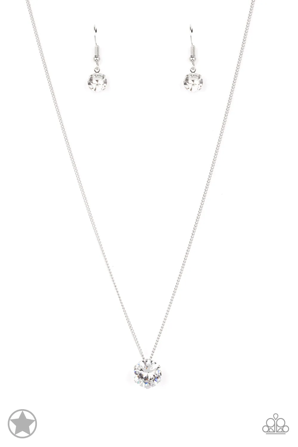 "What A Gem" Silver Metal & Clear/White Rhinestone Classic Solitaire Necklace Set