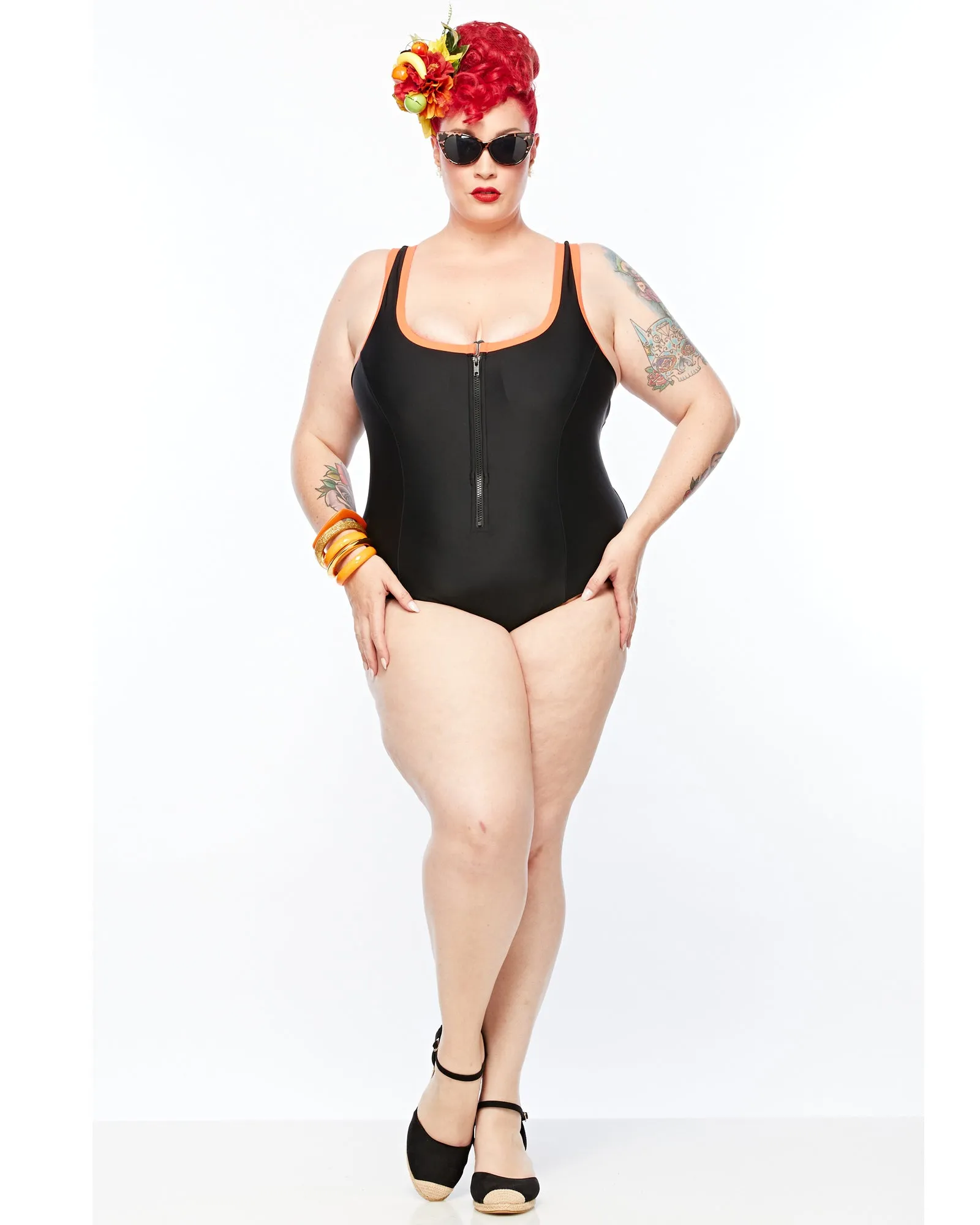 Racer Back Swimsuit Zip (E-G) - Orange Trim