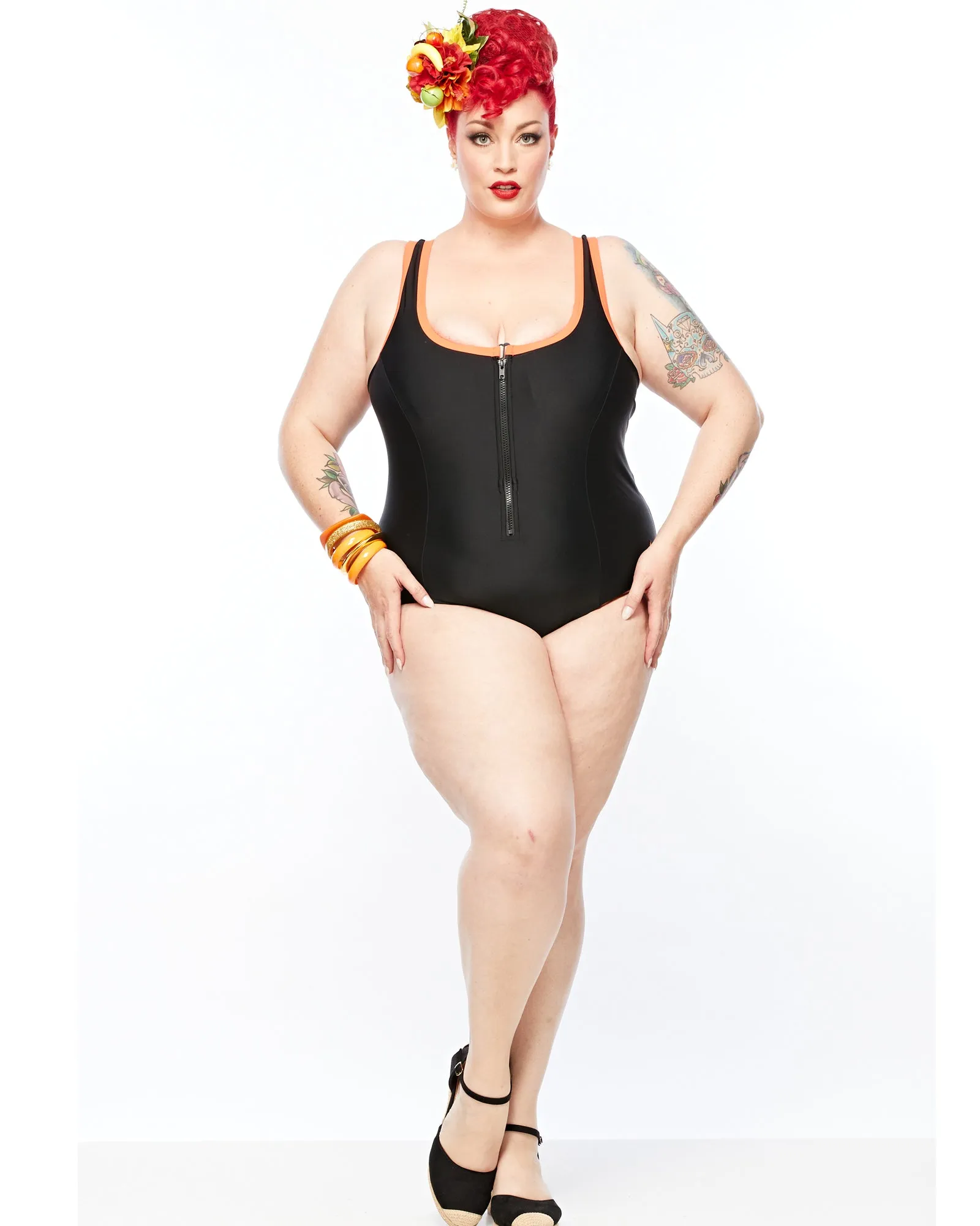 Racer Back Swimsuit Zip (E-G) - Orange Trim