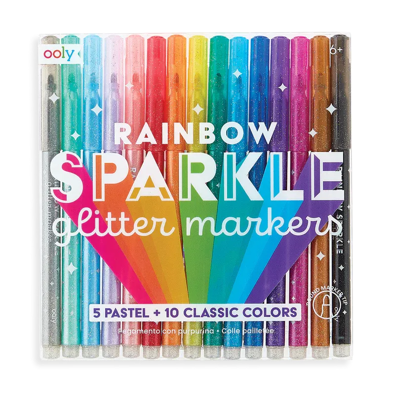 Rainbow Sparkle Glitter Markers - Set of 15