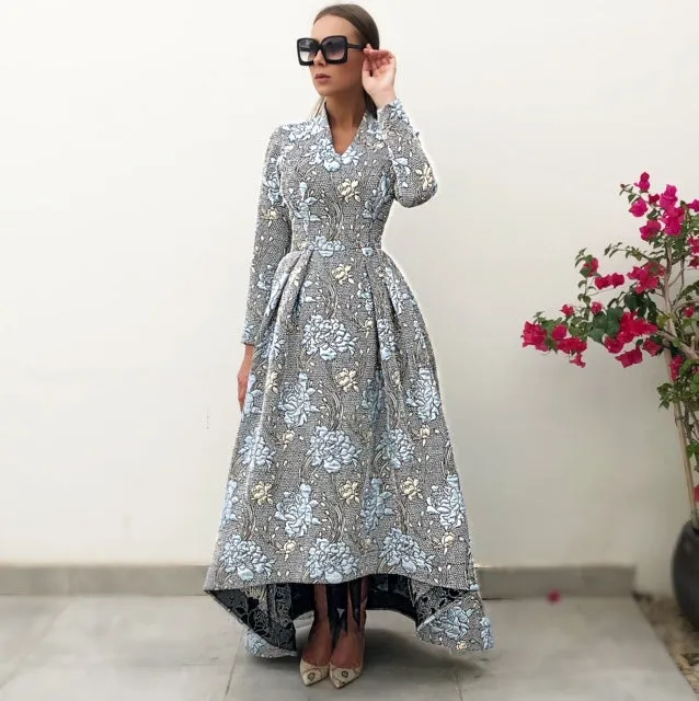 RAM19 MARIE BLUE BROCADE DRESS WITH TULLE UNDERSKIRT