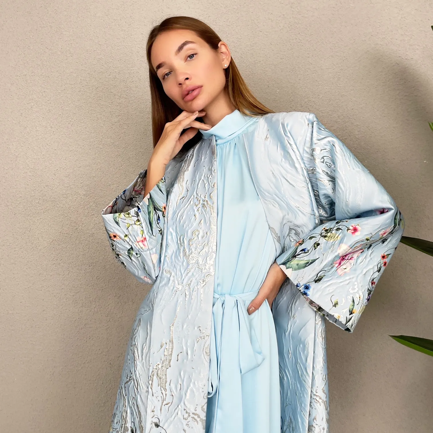 RAM23 AISHA BABY BLUE BROCADE EVENING ABAYA