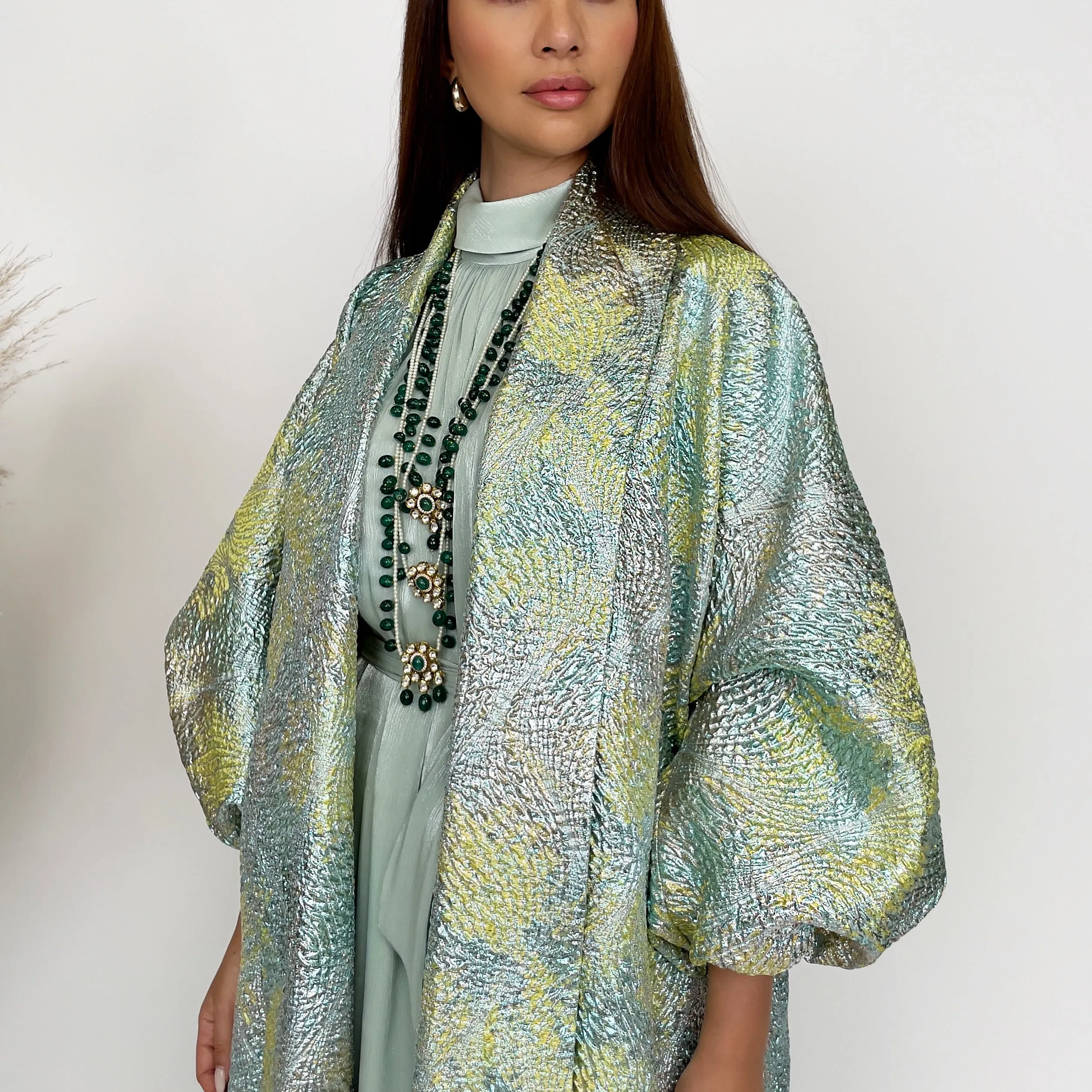 RAM24 SORAYA AQUA BROCADE ABAYA SET