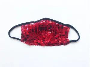 Red Square Sequin Face Mask with Straw Hole