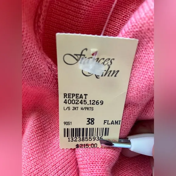 REPEAT Womens Vintage Luxe Front Pocket Cardigan in Flamingo Sz 38/S