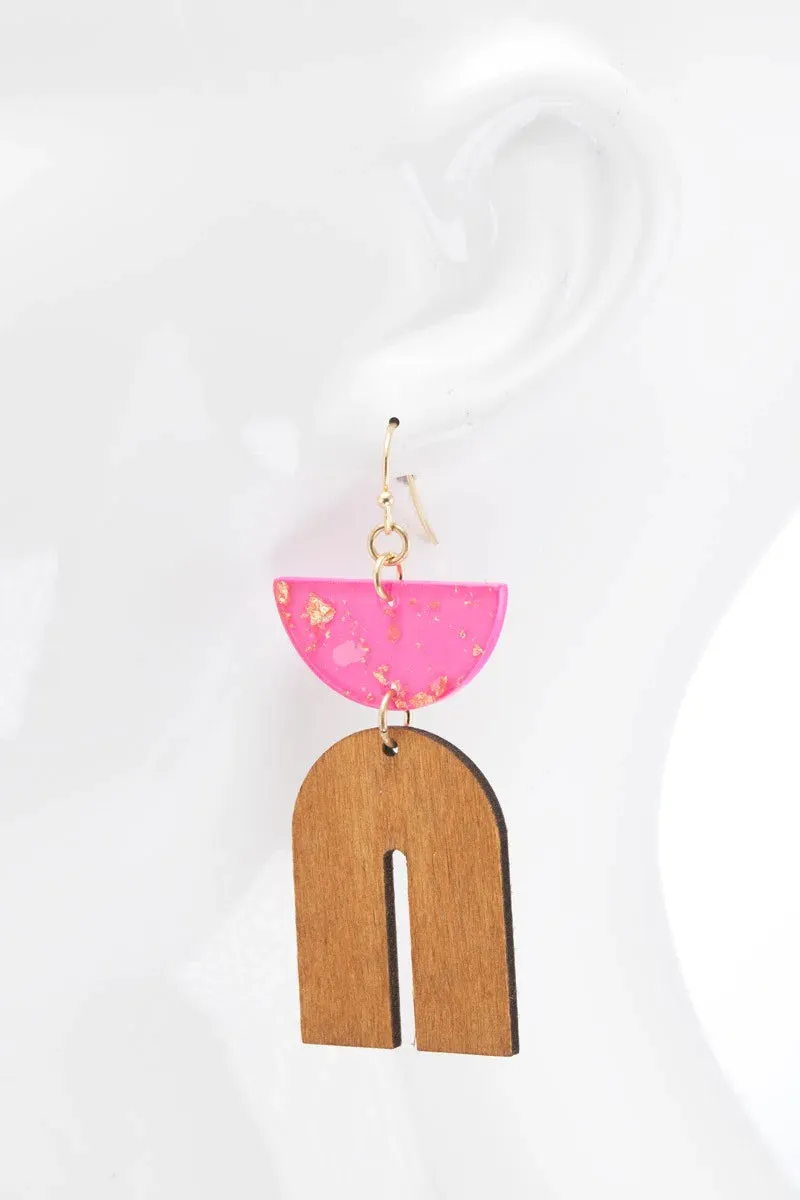 Resin and Wood Arch Earrings