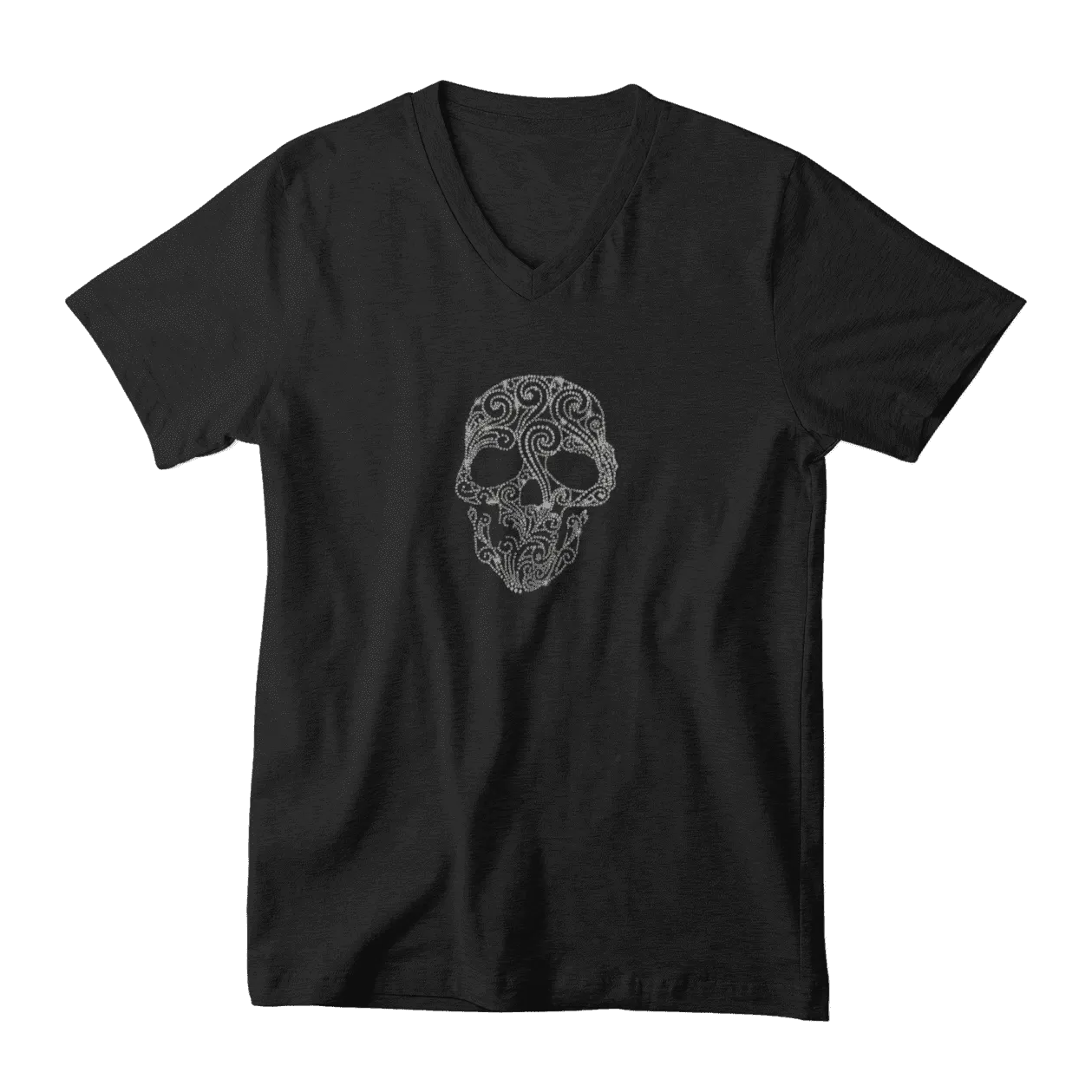 Rhinestone Fancy Skeleton Tee Shirt Crew Neck, V Neck, Long Sleeve