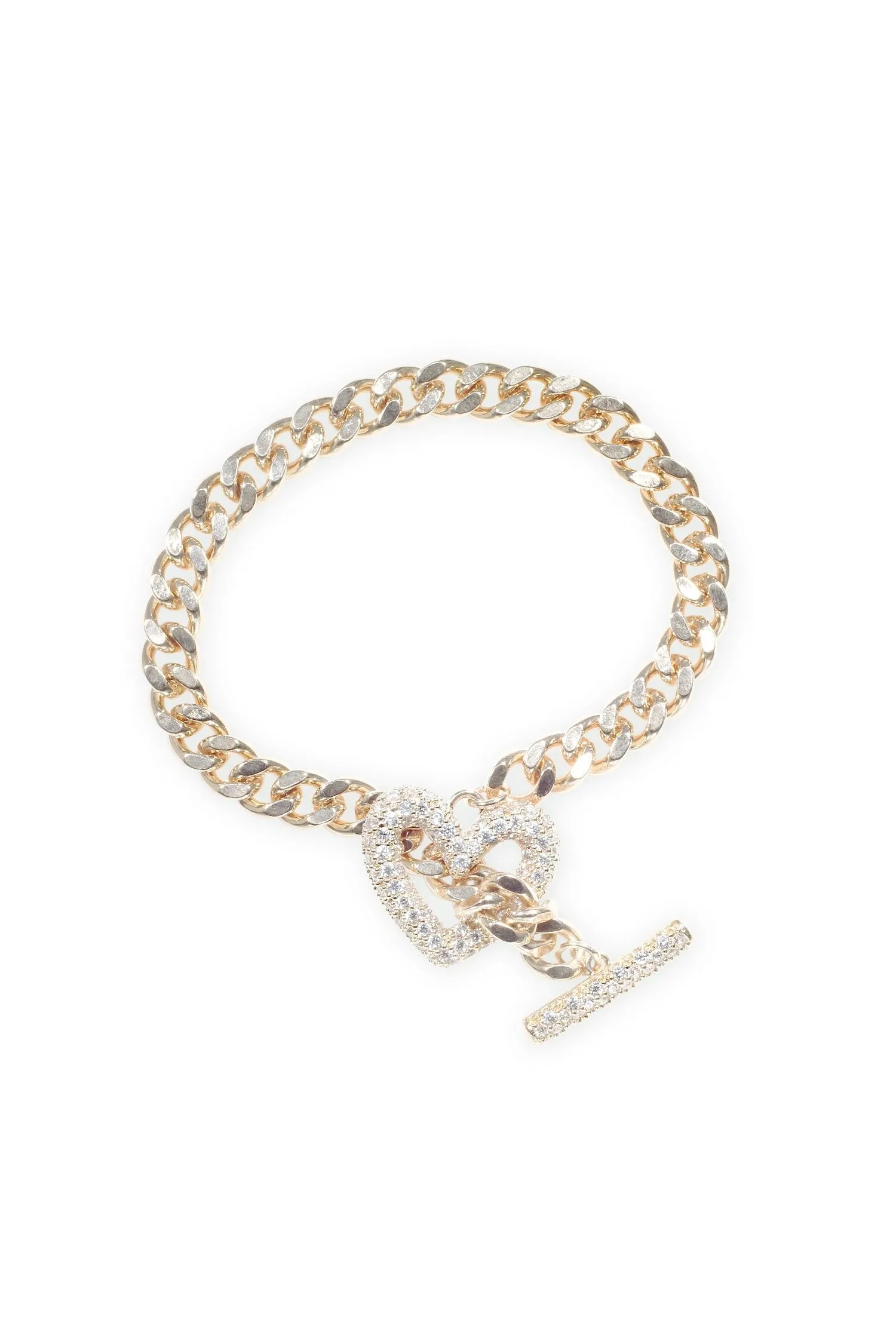 Rhinestone Heart Chain Bracelet-Gold