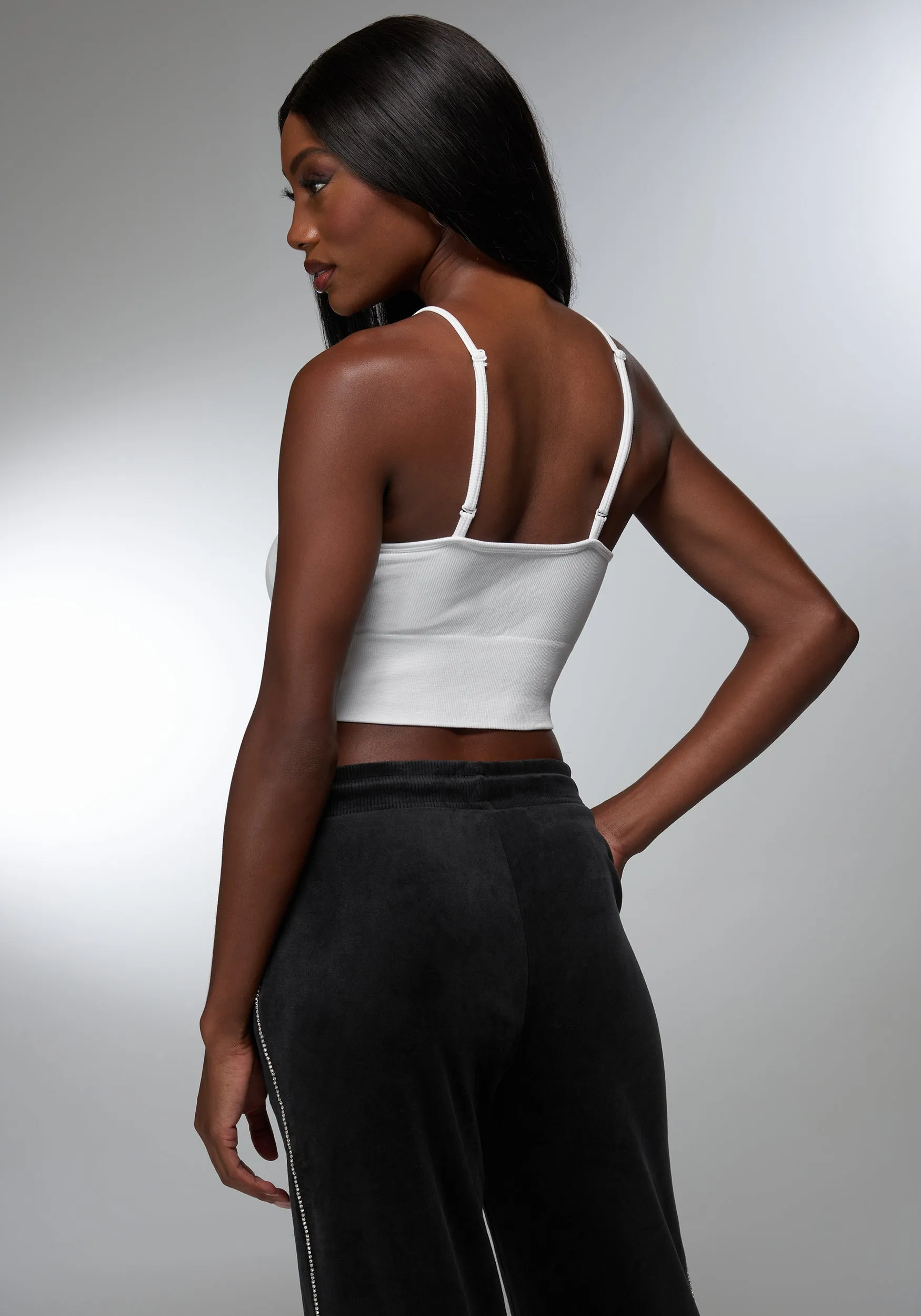 Rhinestone Logo V Neck Bra Tank
