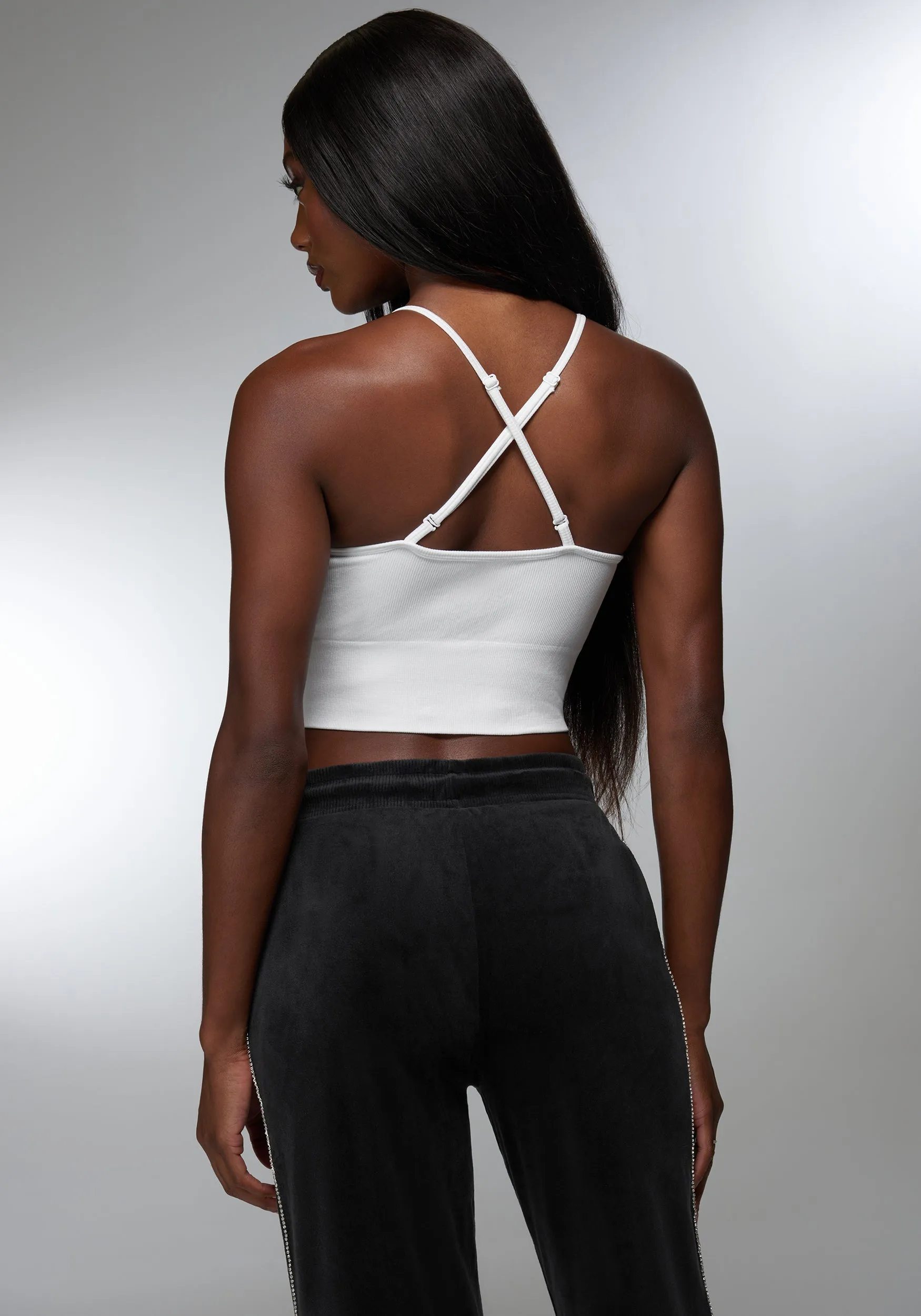 Rhinestone Logo V Neck Bra Tank