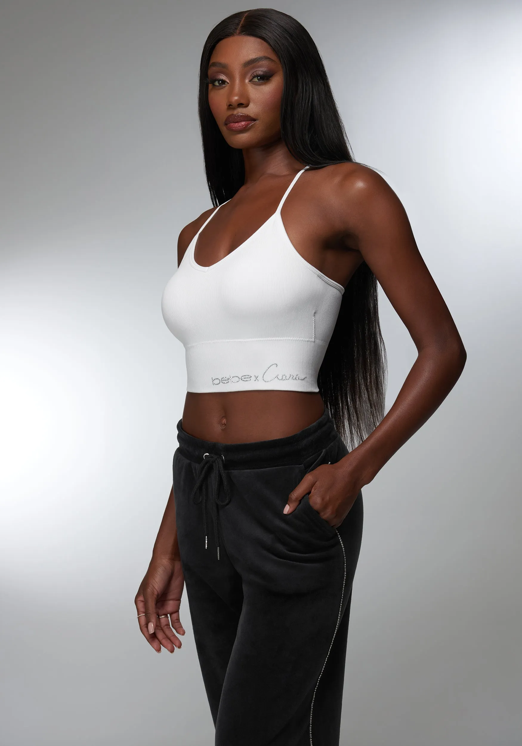 Rhinestone Logo V Neck Bra Tank