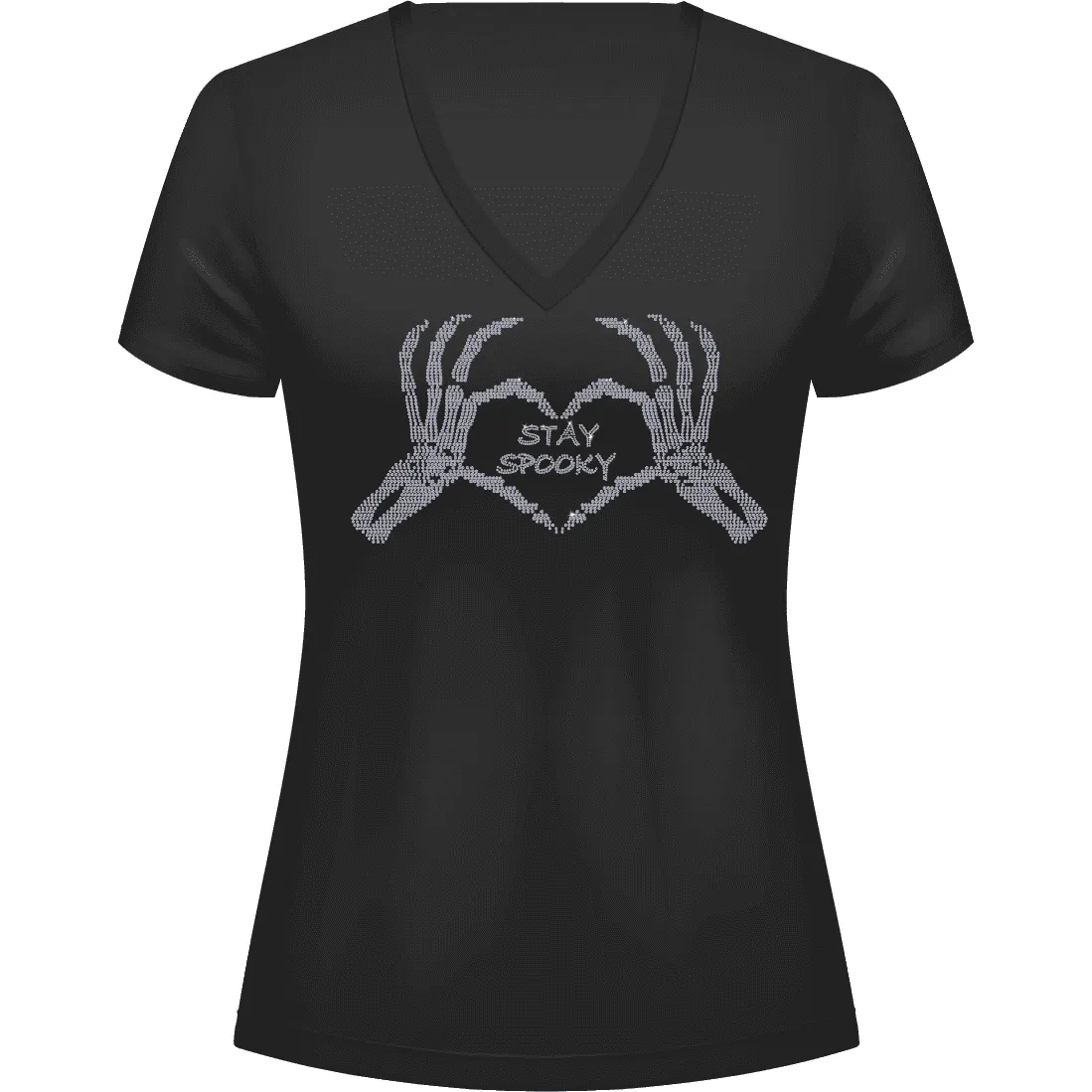 Rhinestone Stay Spooky Tee Shirt Crew Neck, V Neck, Long Sleeve