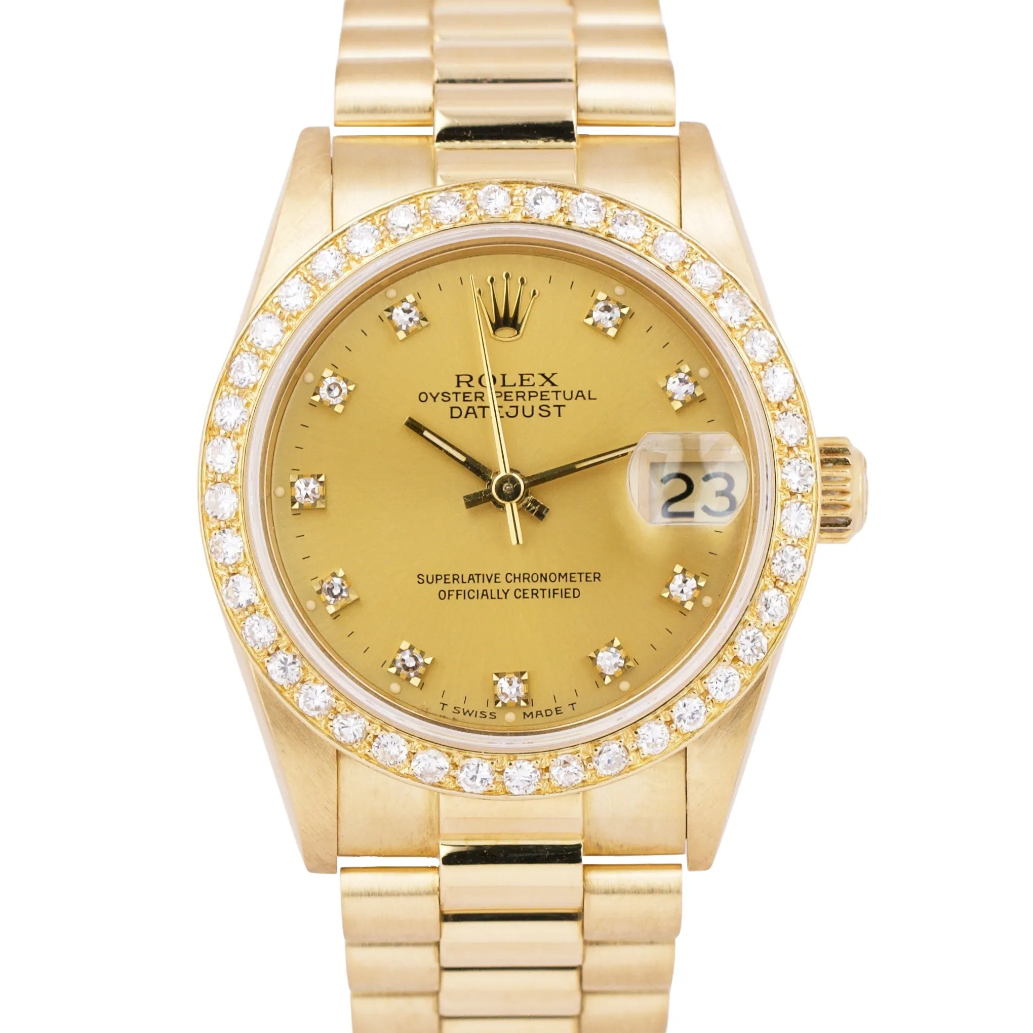 Rolex DateJust President 31mm CHAMPAGNE DIAMOND 18K Yellow Gold Date Watch 68278
