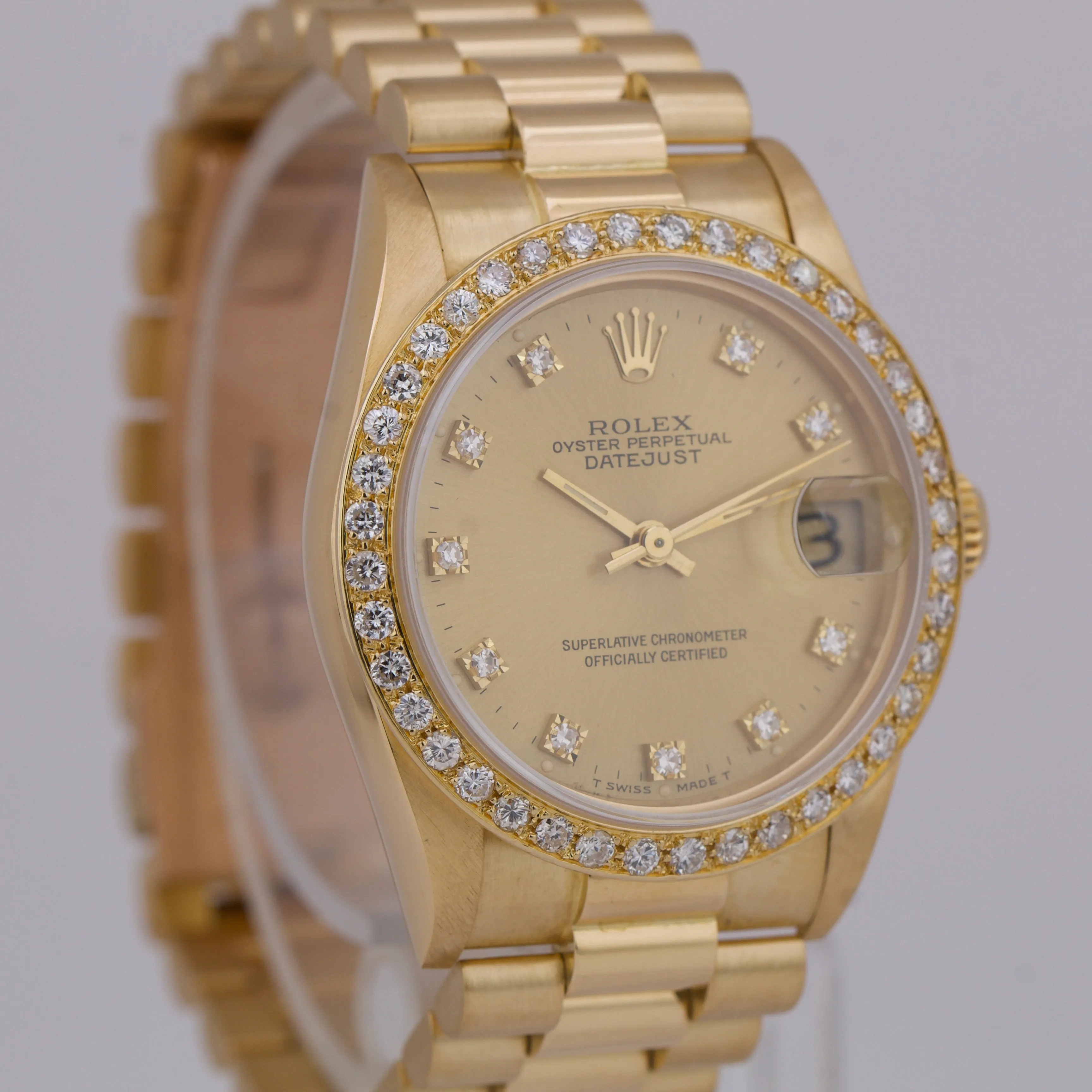 Rolex DateJust President 31mm CHAMPAGNE DIAMOND 18K Yellow Gold Date Watch 68278