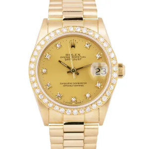 Rolex DateJust President 31mm CHAMPAGNE DIAMOND 18K Yellow Gold Date Watch 68278