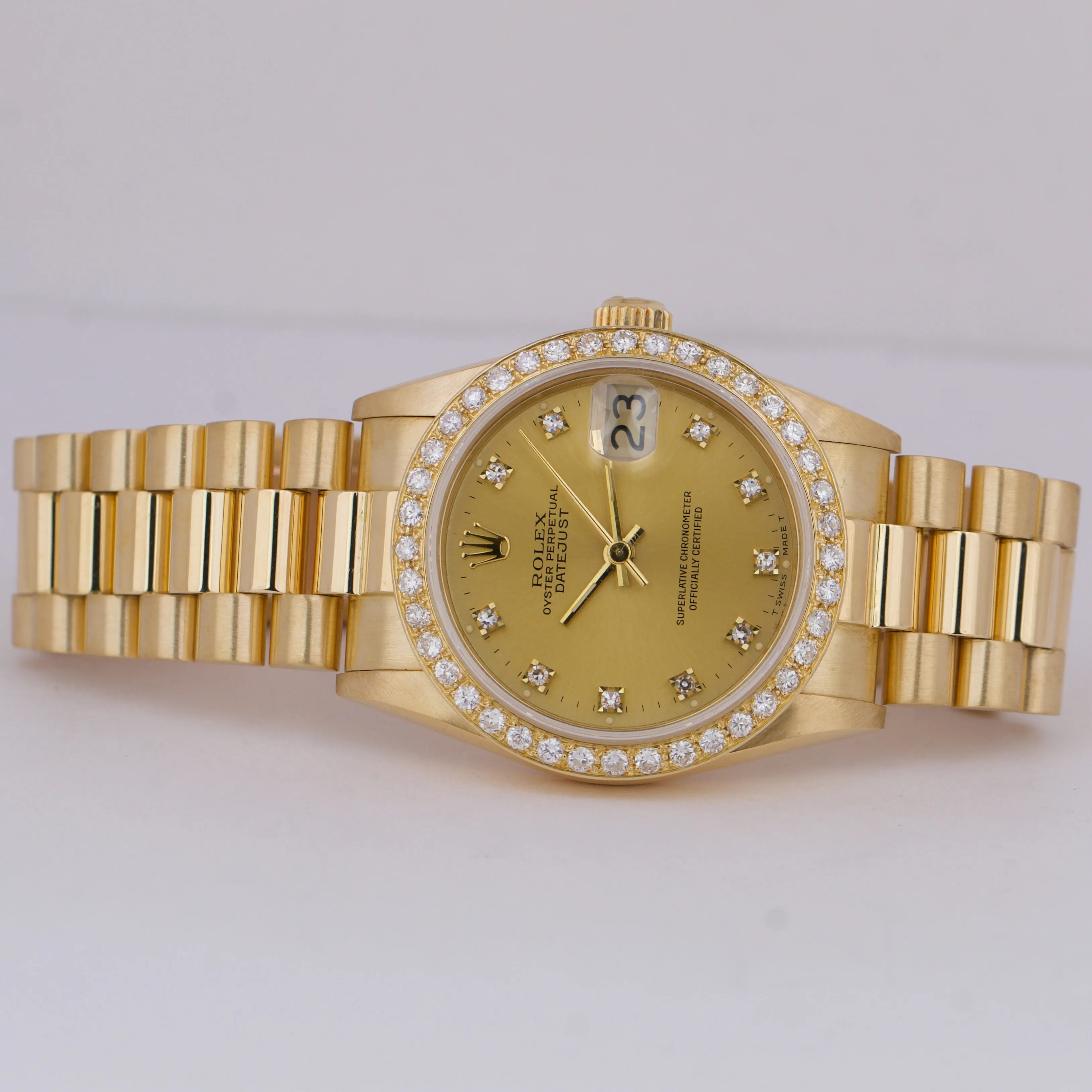 Rolex DateJust President 31mm CHAMPAGNE DIAMOND 18K Yellow Gold Date Watch 68278