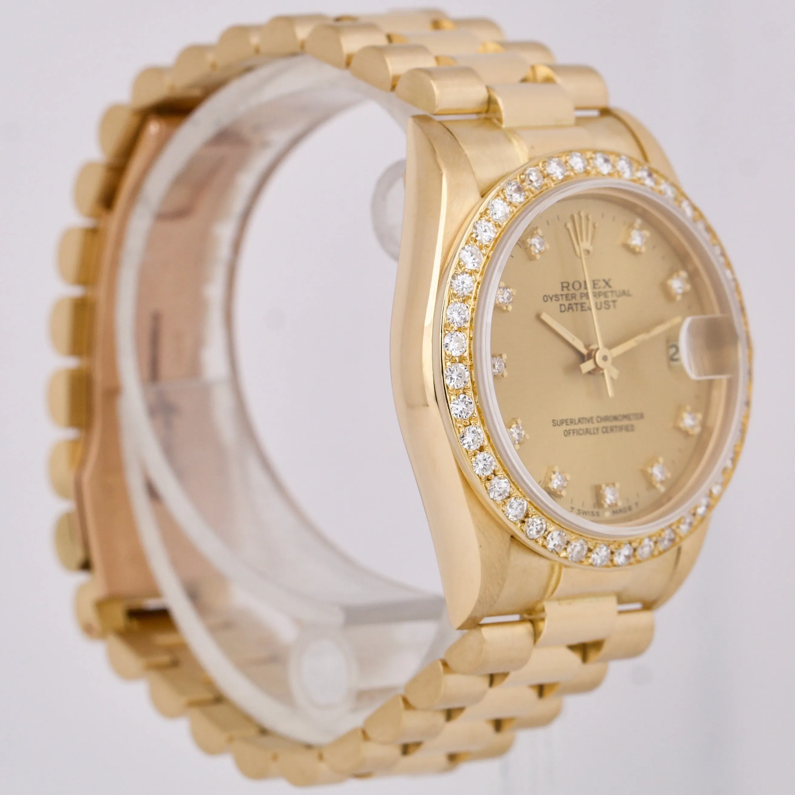 Rolex DateJust President 31mm CHAMPAGNE DIAMOND 18K Yellow Gold Date Watch 68278