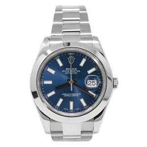 Rolex Men's Datejust II Stainless Steel 41mm Blue Stick Dial Watch Reference #: 116300