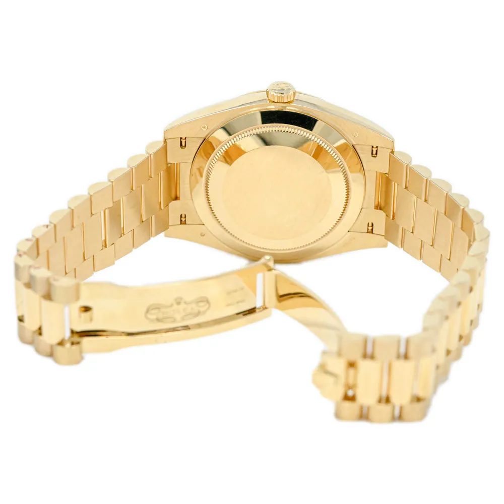 Rolex Mens President Day-Date 40mm 18K Yellow Gold Watch, Champagne Roman Dial Fluted Bezel President Bracelet Reference #: 228238