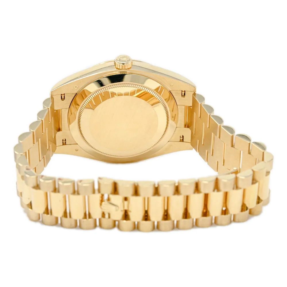 Rolex Mens President Day-Date 40mm 18K Yellow Gold Watch, Champagne Roman Dial Fluted Bezel President Bracelet Reference #: 228238