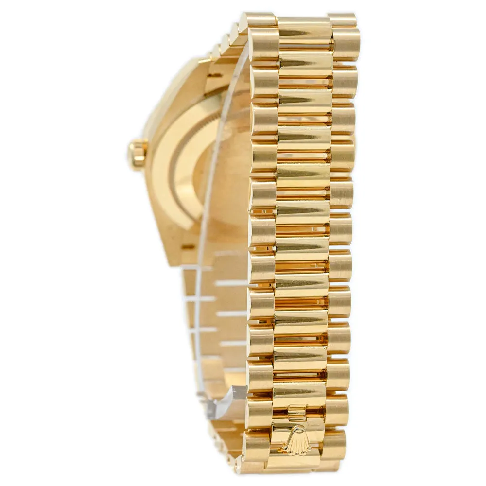 Rolex Mens President Day-Date 40mm 18K Yellow Gold Watch, Champagne Roman Dial Fluted Bezel President Bracelet Reference #: 228238